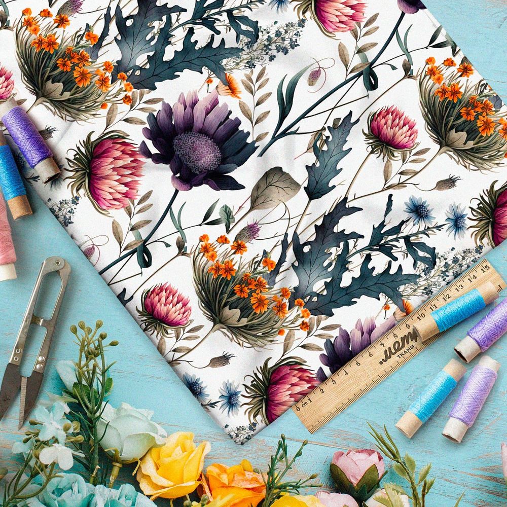 Ткань барби  яркие акварельные полевые цветочки