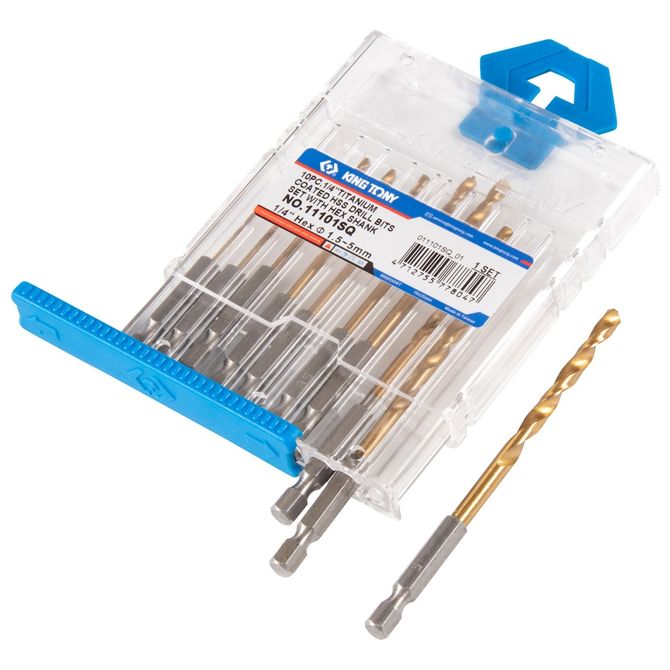 KING TONY (11101SQ) Набор сверл по металлу HSS Tin 1,5-5,5 мм, с шестигранным хвостовиком, 10 предметов