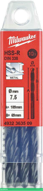 Сверло по металлу Milwaukee HSS-R 7.5мм 10шт (4932363509)