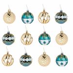 Шары ёлочные 12 шт., 6 см, "Frost Forest", пластик, бирюзовый/золото, ЗОЛОТАЯ СКАЗКА, 592176