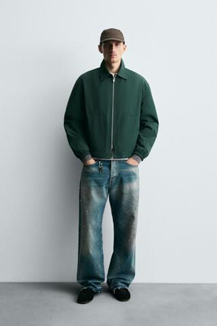 ZARA ТЕХНИЧЕСКАЯ КУРТКА НА МОЛНИИ, ЗЕЛЕНЫЙ