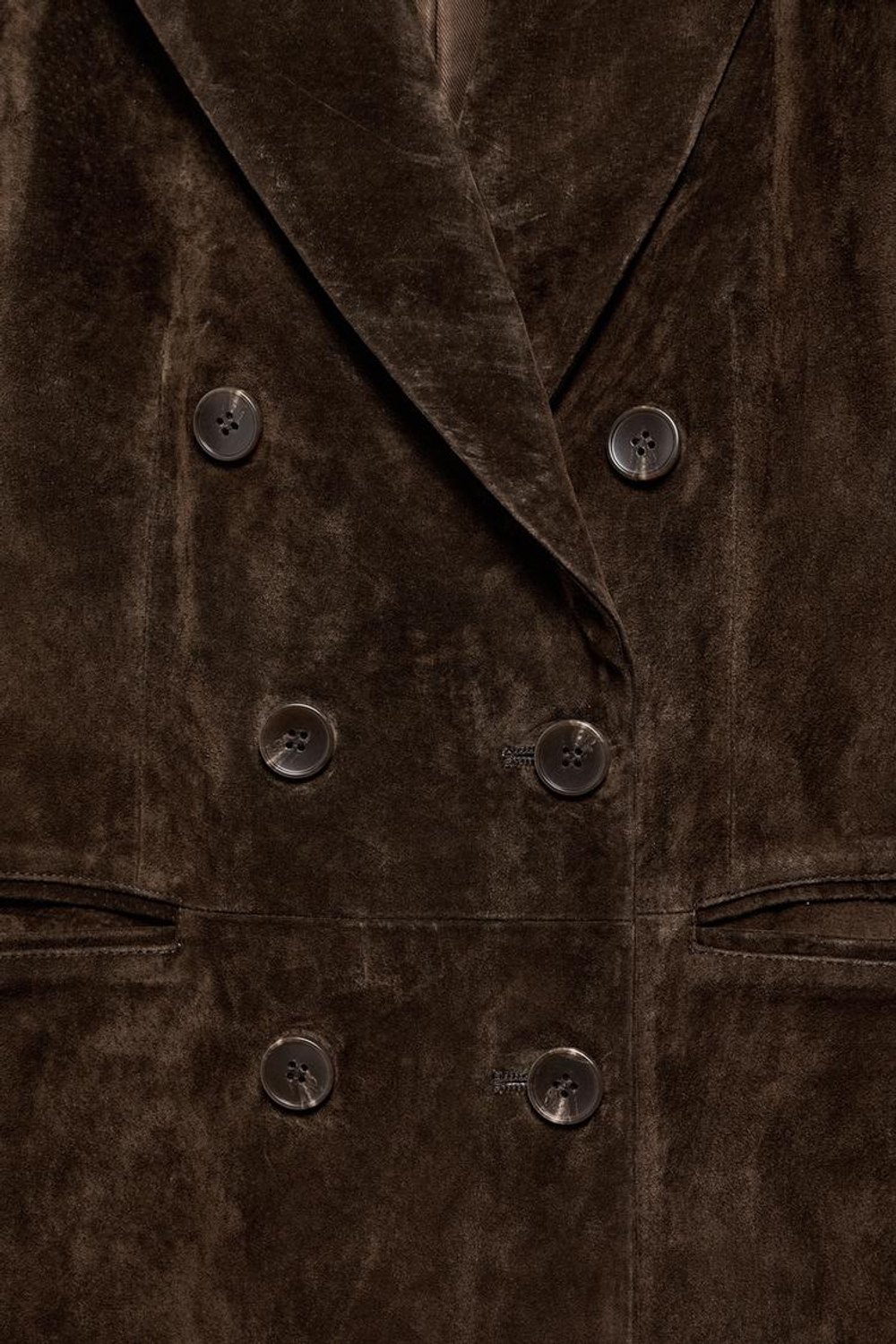 ZARA ДВУБОРТНЫЙ БЛЕЙЗЕР ИЗ 100% ЗАМШИ, КОРИЧНЕВЫЙ