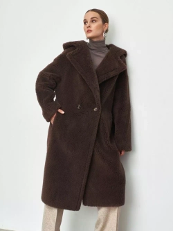 Шуба женская чебурашка тедди из эко меха, шоколадная, SilverFox