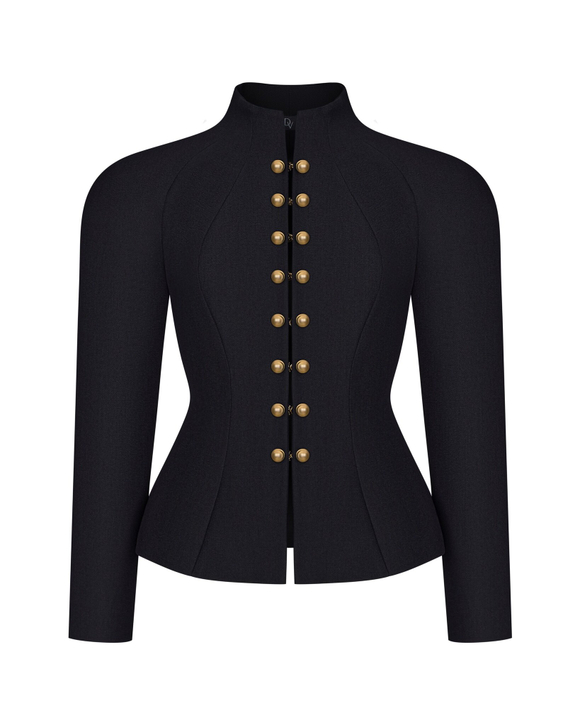 Жакет приталенный с золотыми пуговицами из крепа