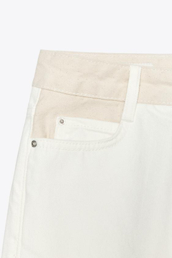 ZARA ДЖИНСЫ Z1975 MOM FIT С ВЫСОКОЙ ПОСАДКОЙ И КОНТРАСТНЫМ ПОЯСОМ, ЭКРЮ