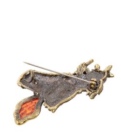 AM-2078 Брошь «Бабуся Ягуся» (латунь, янтарь)