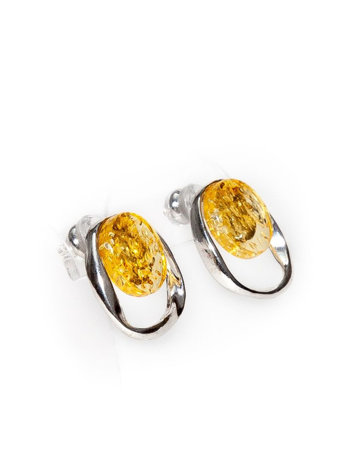 Серьги с натуральным желтым янтарем