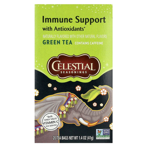 Celestial Seasonings, зеленый чай, поддержка иммунитета с антиоксидантами, 20 чайных пакетиков, 41 г (1,4 унции)