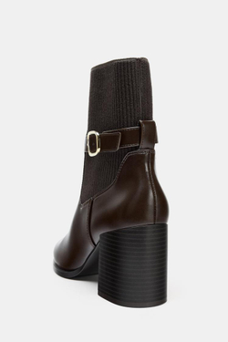 ZARA БОТИЛЬОНЫ НА КАБЛУКЕ С ТКАНЕВЫМ ГОЛЕНИЩЕМ, КОРИЧНЕВЫЙ