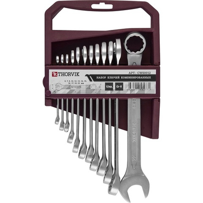 Набор ключей THORVIK гаечных комбинированных на держателе, 6-22 мм, 12 предметов   CWS0012