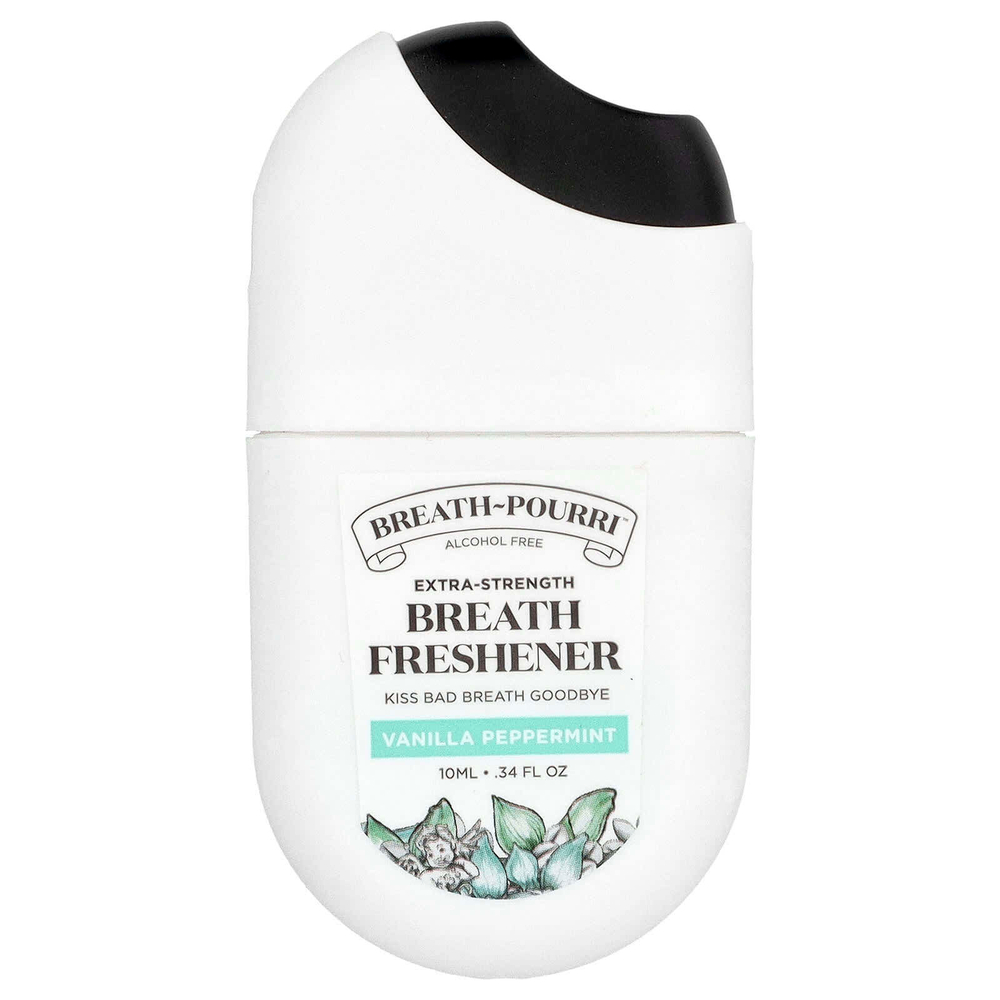 Poo-Pourri, Breath-Pourri™, освежитель дыхания с повышенным действием, со вкусом ванили и перечной мяты, 10 мл (0,34 жидк. унции)