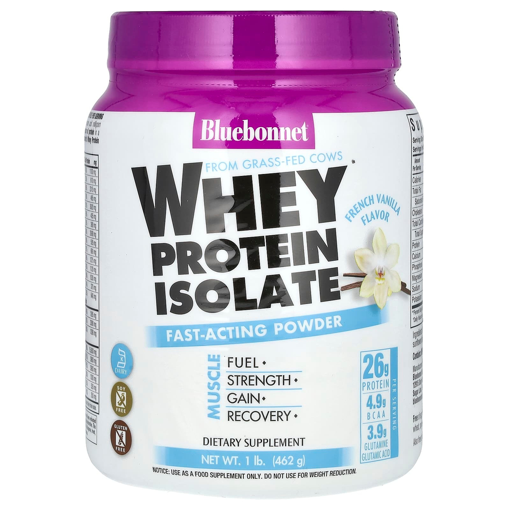 Bluebonnet Nutrition, Изолят сывороточного протеина, французская ваниль, 1 фунт (462 г)