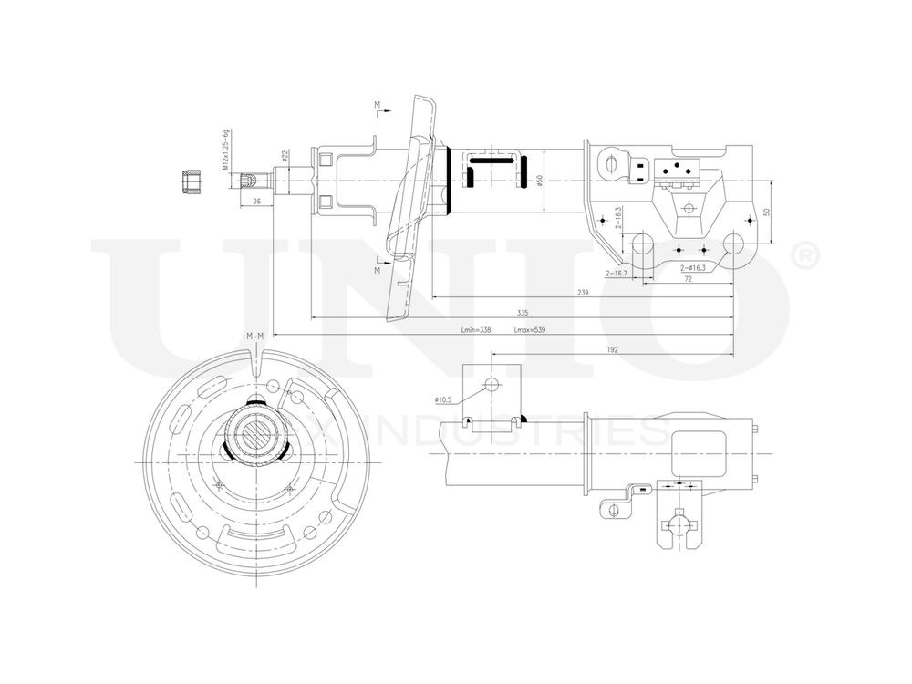 Амортизатор газовый передней подвески правый UNIO SAB-10265