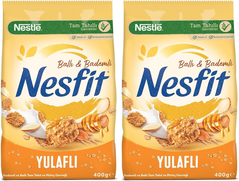 Nestlé Nesfit — цельнозерновые и рисовые хлопья с медом и миндалем, 400 г, упаковка из 2 шт. - Nesfit