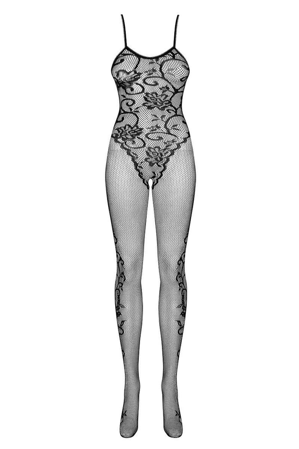 Полупрозрачный кэтсьюит с цветочным узором и интимным доступом (Размер: S-M-L) (Цвет: черный)