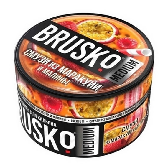 Бестабачная смесь для кальяна BRUSKO, 250 г, Смузи из маракуйи и малины, Medium (М)