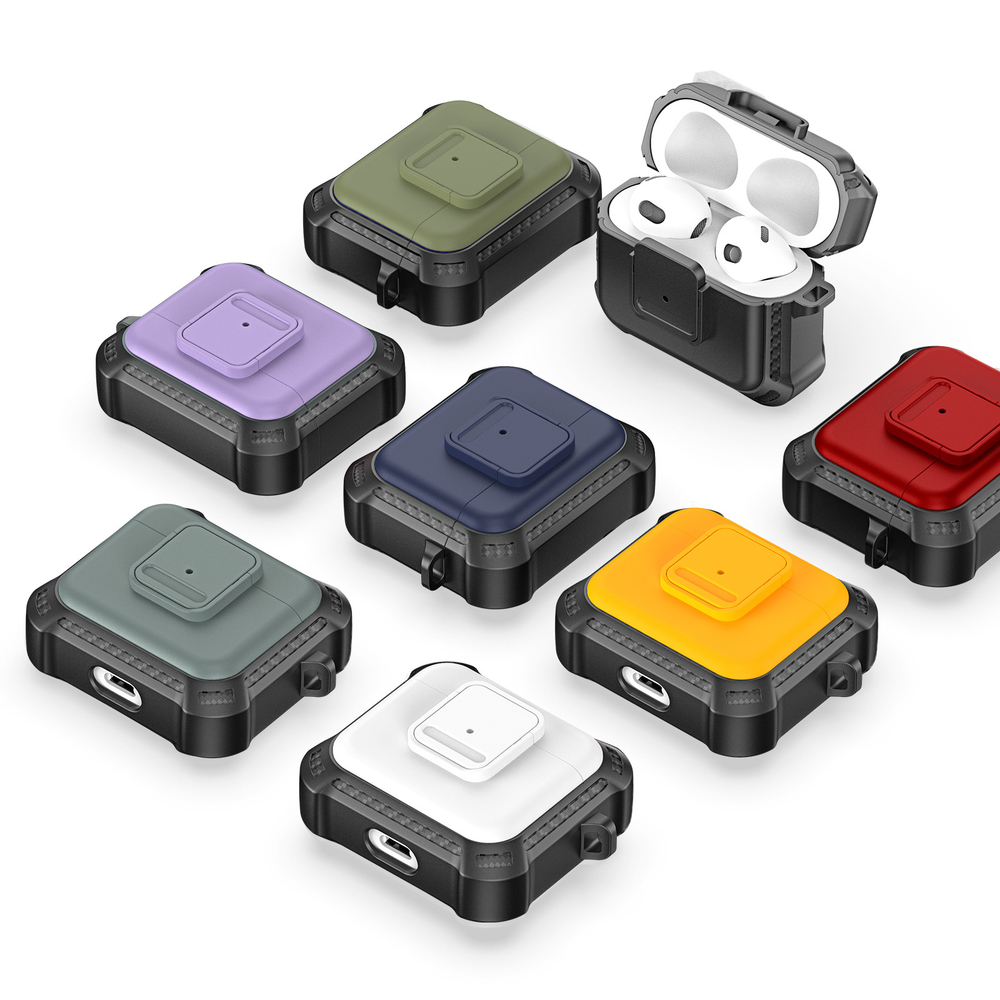 Усиленный чехол черного цвета от Dux Ducis для наушников AirPods 3, серия PECG Series Case, в комплекте с карабином