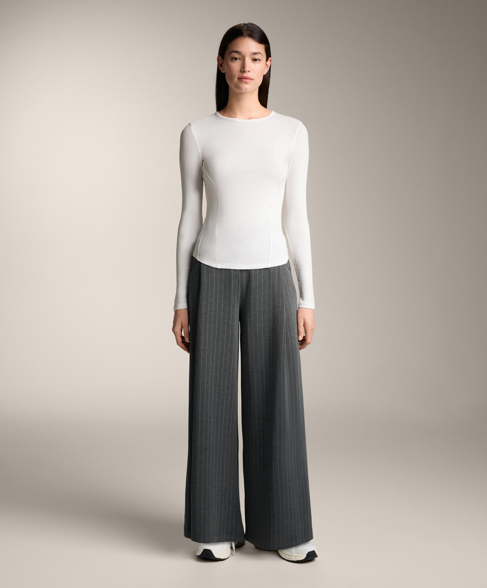 Oysho Футболка в рубчик с длинными рукавами из хлопка и модала, белый