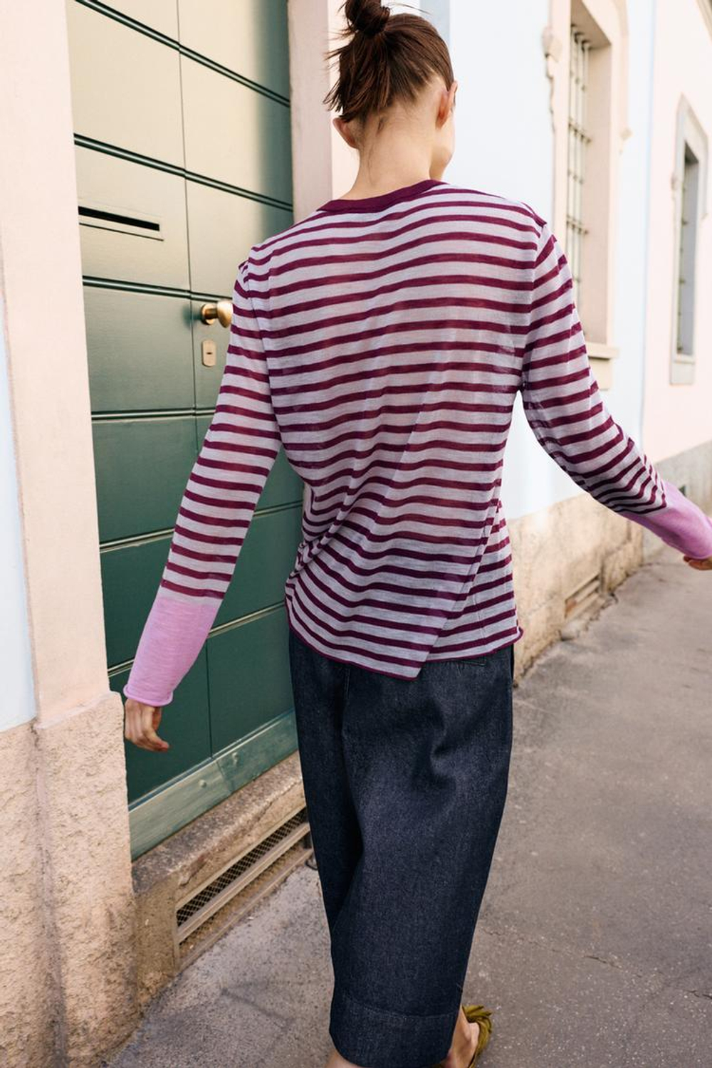 ZARA СВИТЕР В ПОЛОСКУ, БОРДОВЫЙ