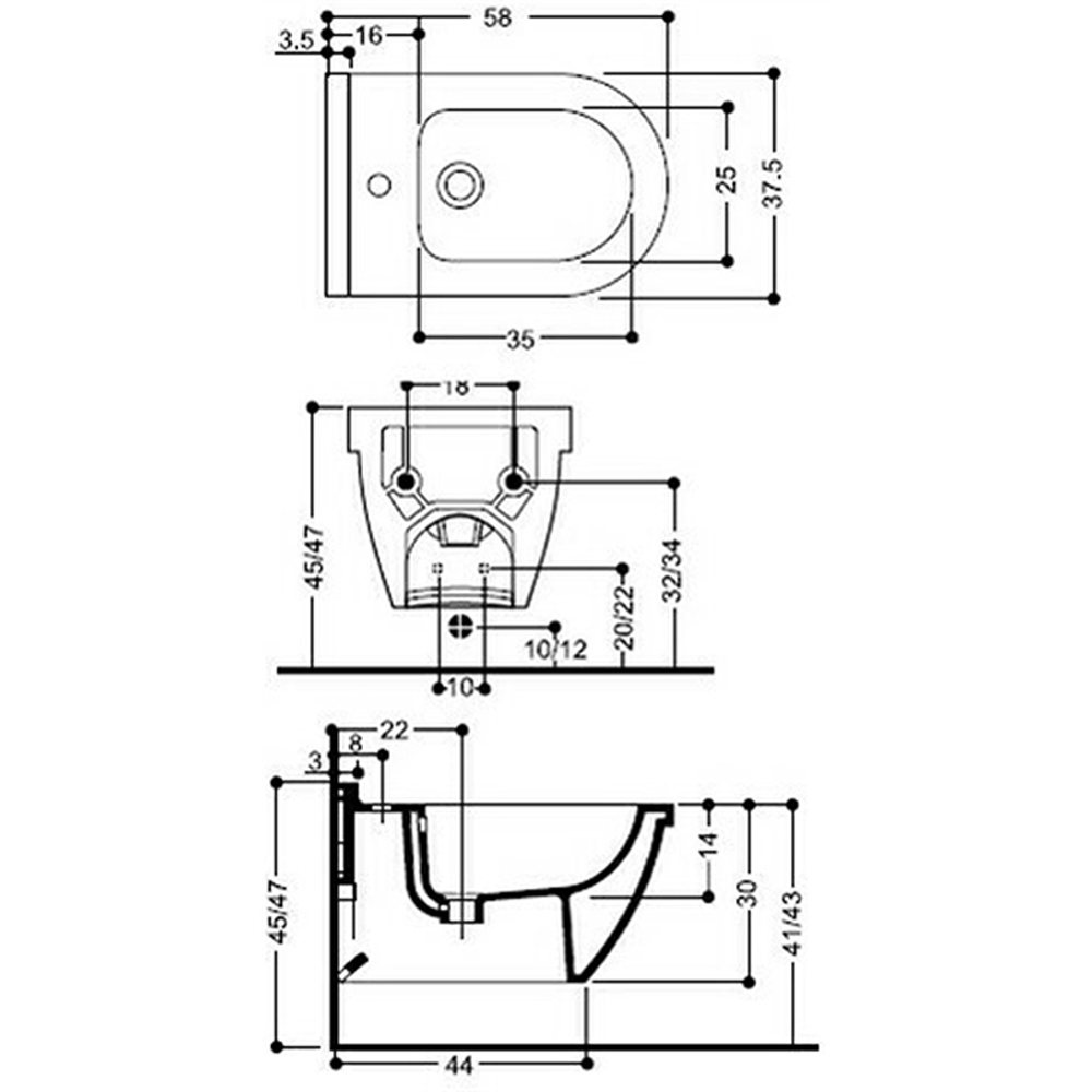 Биде подвесное AXA Due, белое 1602001
