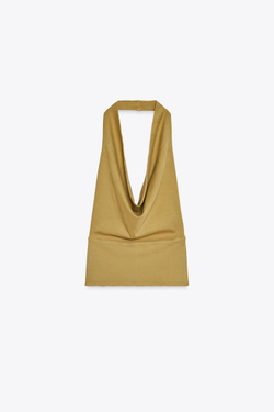 ZARA ТОП ИЗ ПЛОТНОГО ХЛОПКА С ЭФФЕКТОМ ПОТЕРТОСТИ, БРОНЗОВЫЙ