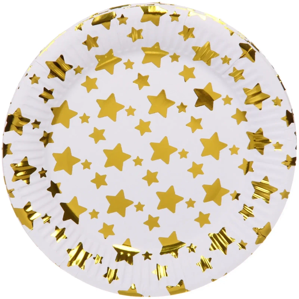 Тарелка бумажная 18 см в наборе 10 шт «Звездное синяие», золото