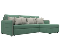 Диван угловой Лига-078 угол универсальный РОГОЖКА Амур 11 зеленый/Амур 02 бежевый