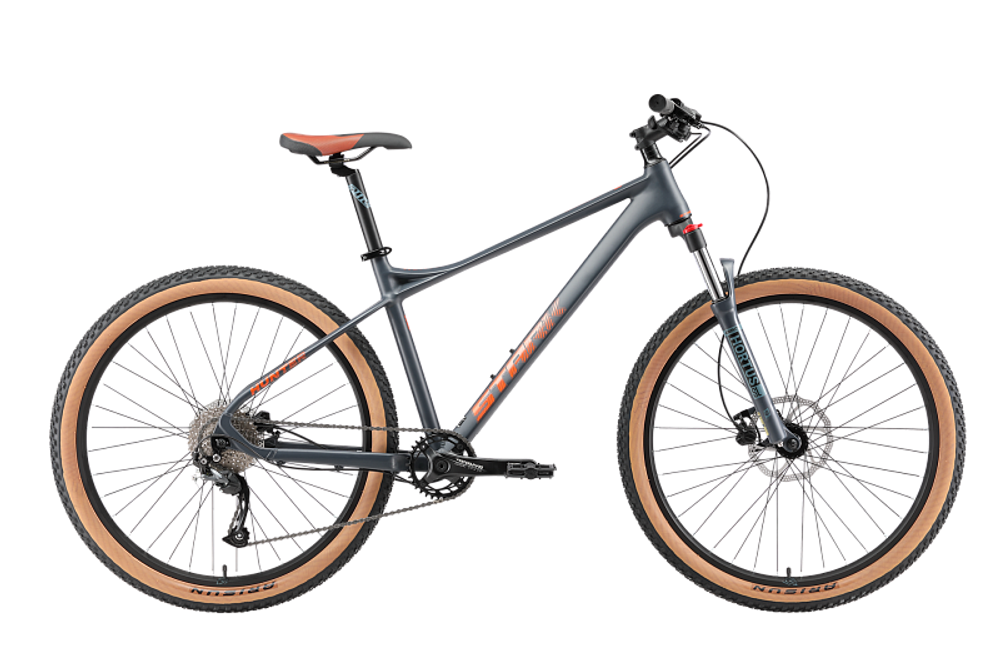 Велосипед 27.5" Stark'25 Hunter 27.3 HD р.16" антрацит матовый оранжевый металлик