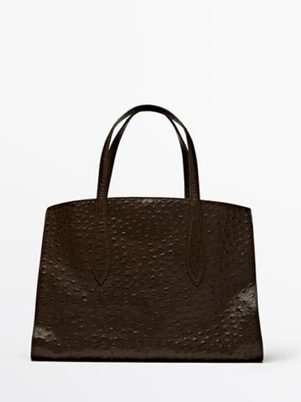 Massimo Dutti Большая сумка из фактурной кожи, коричневый