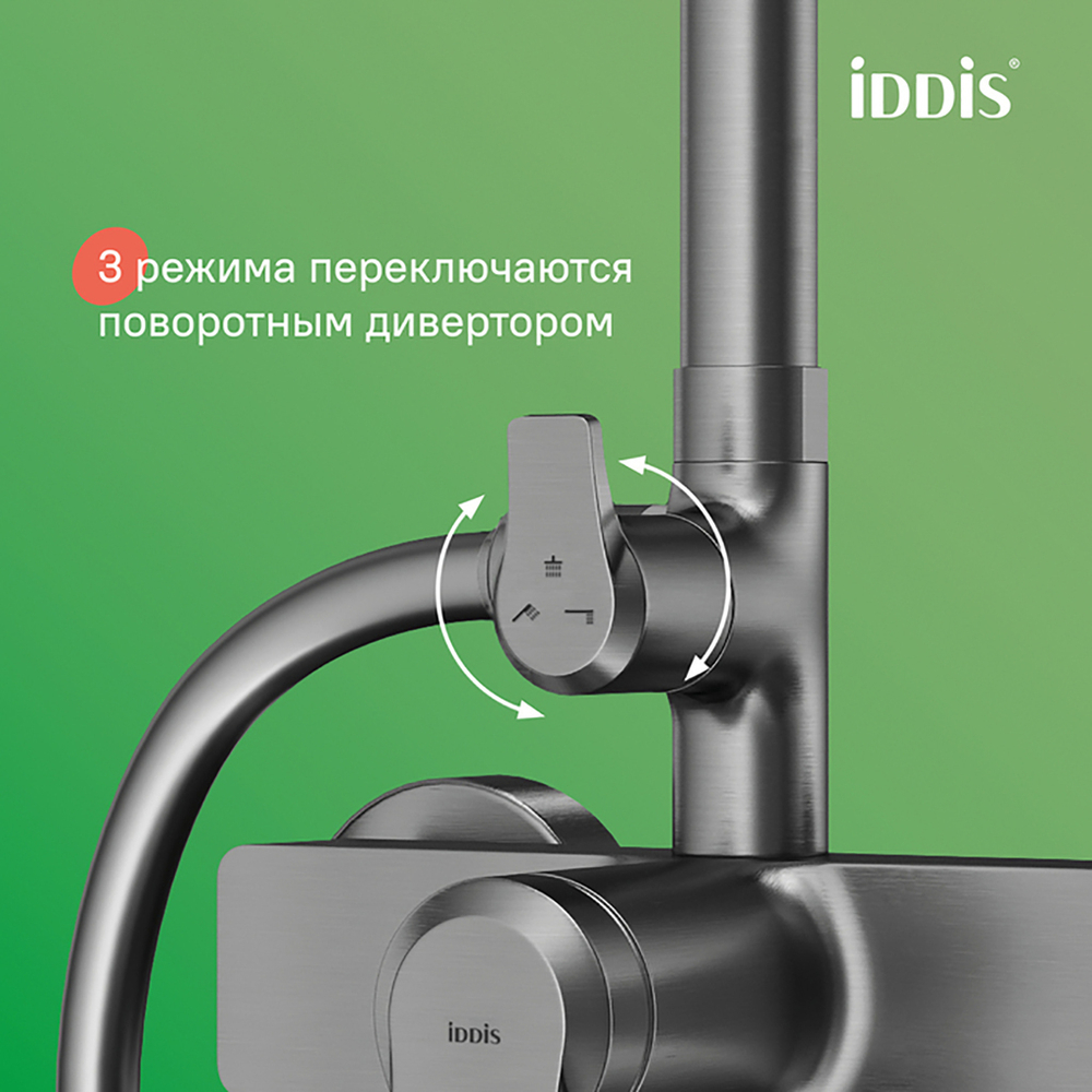 Душевая система 35к IDDIS PARGM3Fi06 "Parker" лейка "Тропический душ" ГРАФИТ матовый