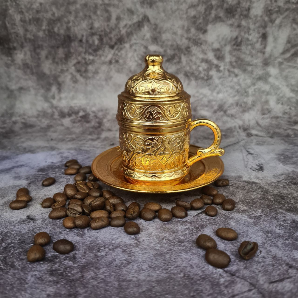 Кофейный набор "Купол" на 2 персоны с лукумницей и подносом/ACAR. Турция (серебристый)