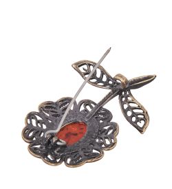 AM-4117 Брошь «Цветочек Волшебный» (латунь, янтарь)