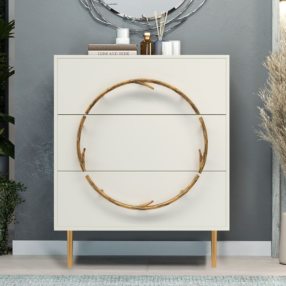 Комод Арт Колор matte Стайл Голд с 3 ящиками Белый опал матовый