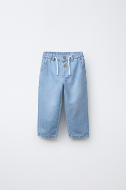 ZARA ДЖИНСЫ RELAXED ИЗ СТРУЯЩЕЙСЯ ТКАНИ, ГОЛУБОЙ