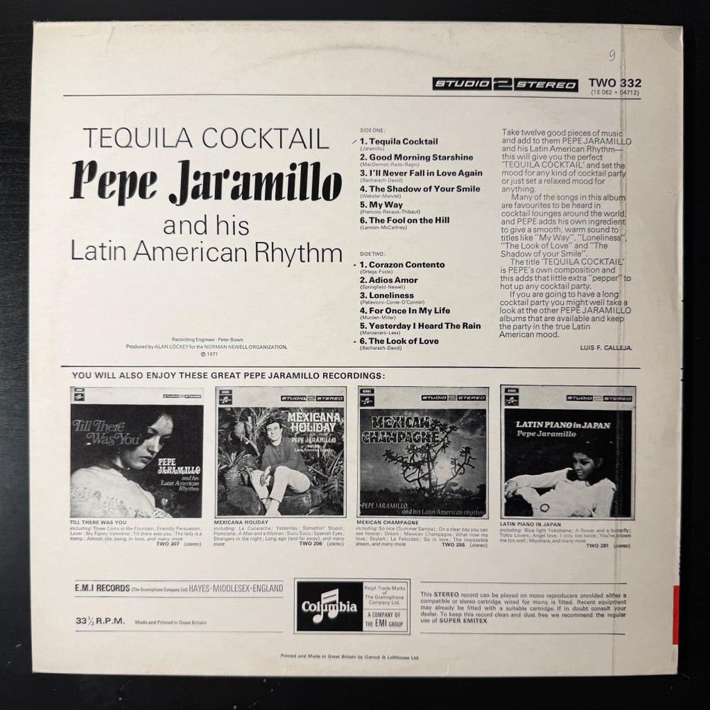 Pepe Jaramillo & His Latin American Rhythm ‎– Tequila Cocktail (Англия 1971г.) Promo