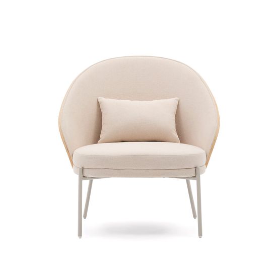 Кресло Eamy бежевая синель, ясеневый шпон и бежевый металл