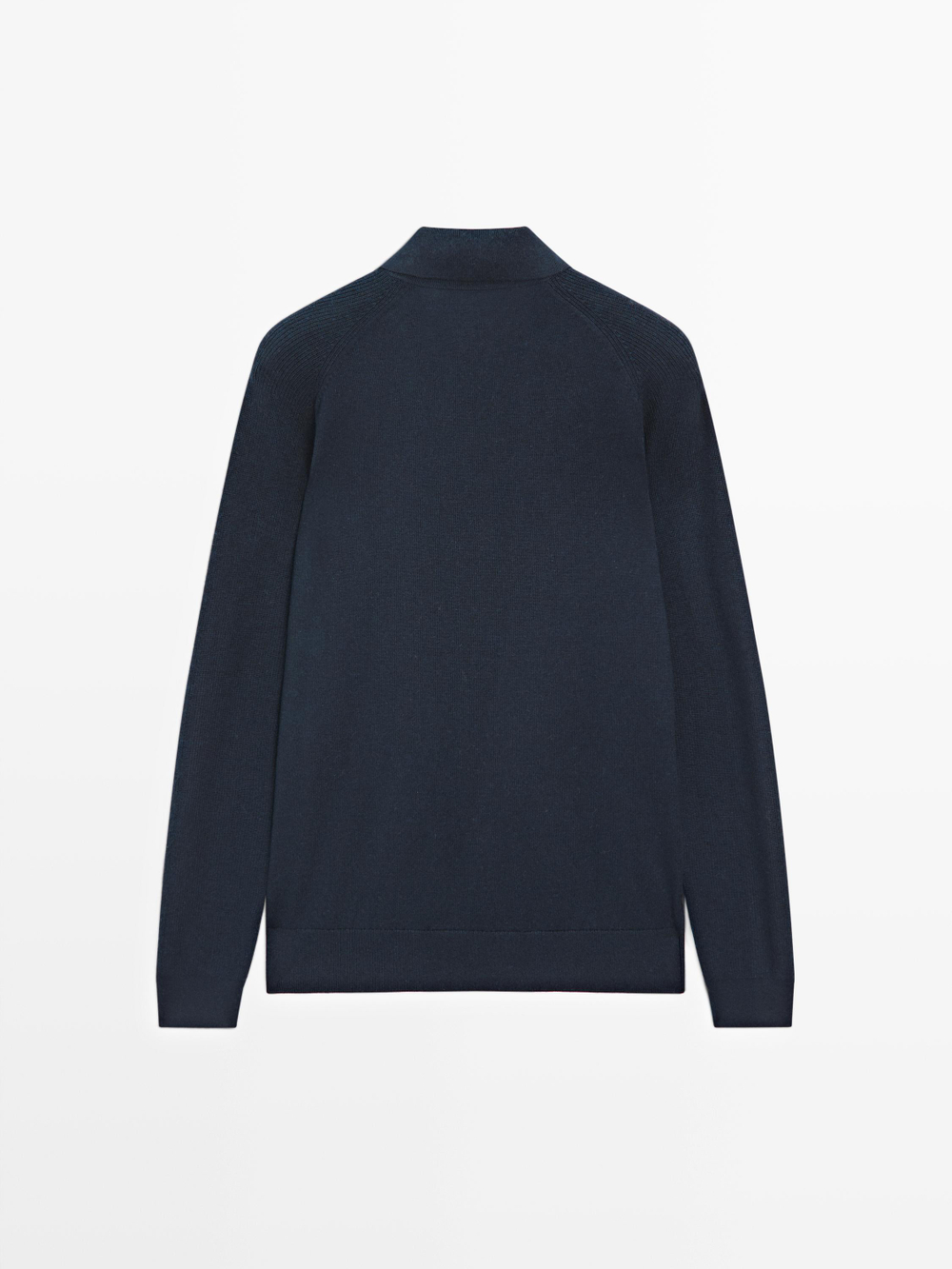 Massimo Dutti Трикотажный свитер-поло из смесового хлопка, темно-синий