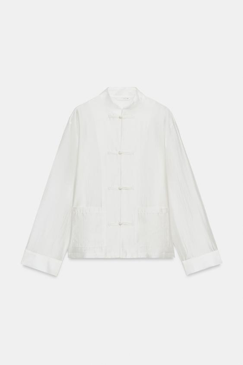 ZARA АТЛАСНАЯ РУБАШКА С ЗАСТЕЖКОЙ НА ПЕТЛИ ZW COLLECTION, БЕЛЫЙ
