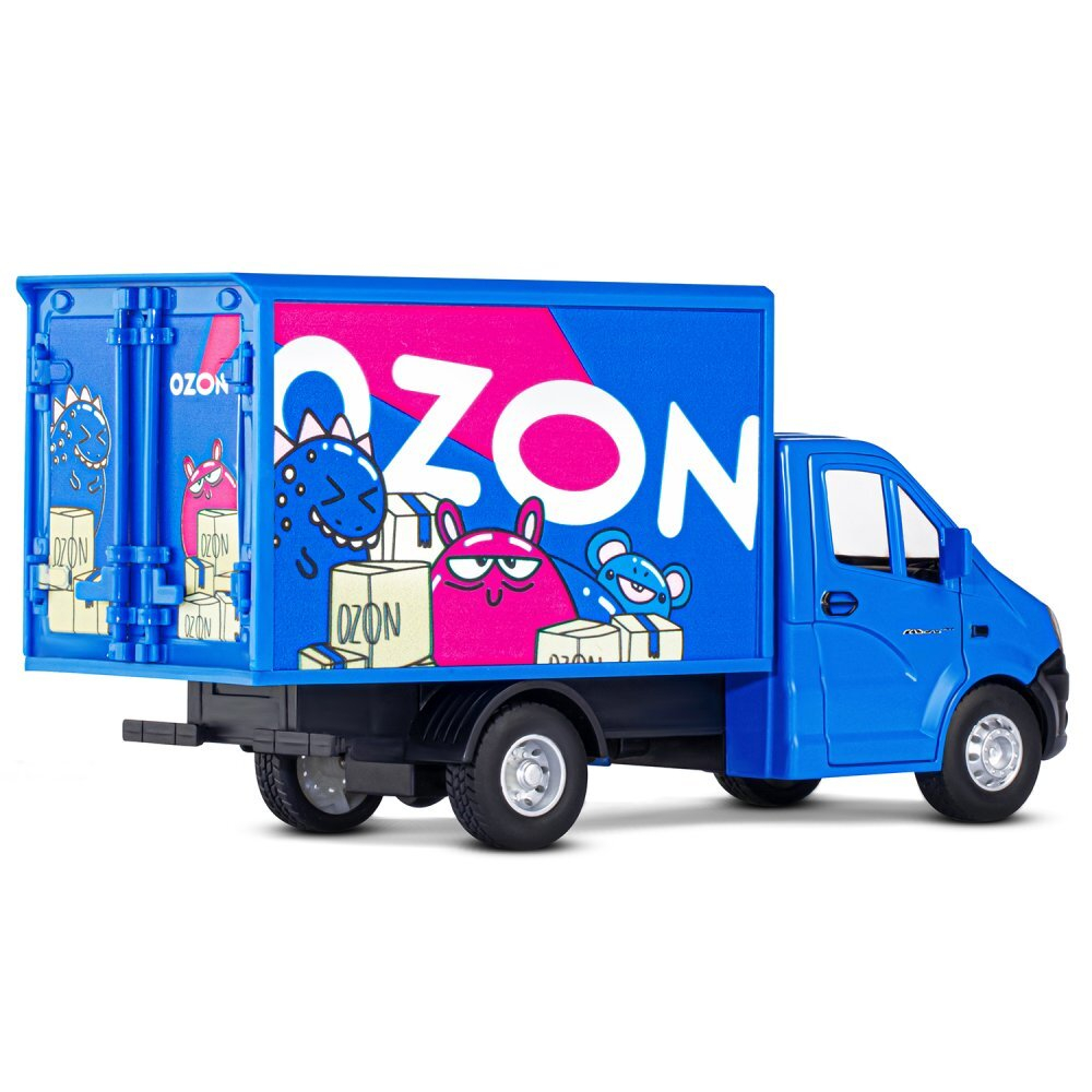 Модель 1:28 ГАЗель NEXT OZON BALLON, синий, откр. двери, задняя дверка фургона, свет, звук