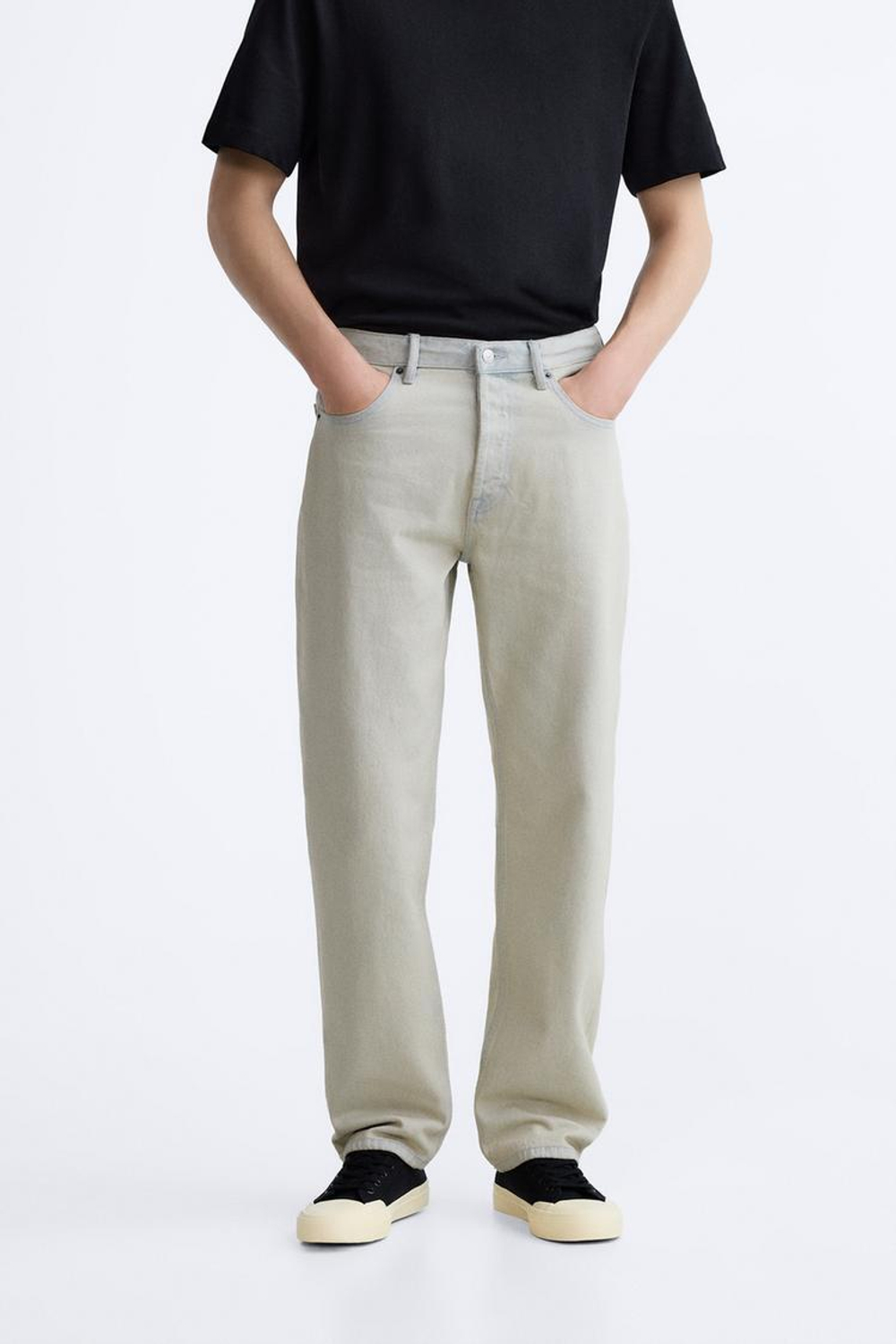 ZARA ДЖИНСЫ STRAIGHT-LEG, КАМЕННО-СЕРЫЙ