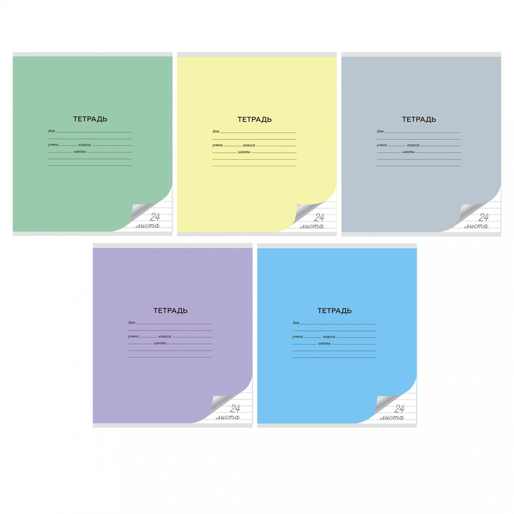 Тетрадь 24л., линия, Alingar, скрепка, блок офсет, 100% белизна, мелованный картон (стандарт), "Mix Bright", 5 дизайнов в пленке т/у