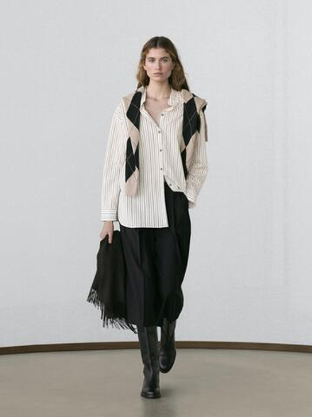 Massimo Dutti Рубашка из струящейся ткани в полоску, белый