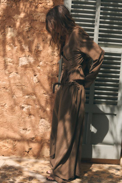 ZARA БРЮКИ ПАЛАЦЦО С ЗАВЯЗКАМИ, ТЕМНО-КОРИЧНЕВЫЙ