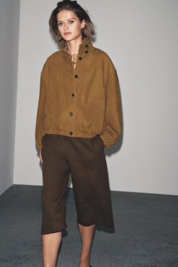 ZARA КОЖАНАЯ КУРТКА-БОМБЕР ZW COLLECTION LIMITED EDITION, ХАКИ