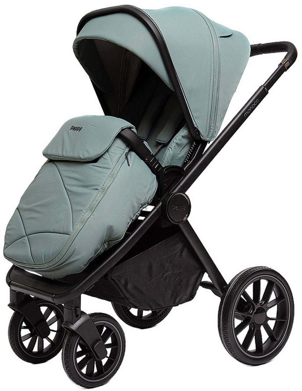 Детская коляска Peppy Monaco 3 в 1 с автокреслом Rise Mint (мятный), рама черная