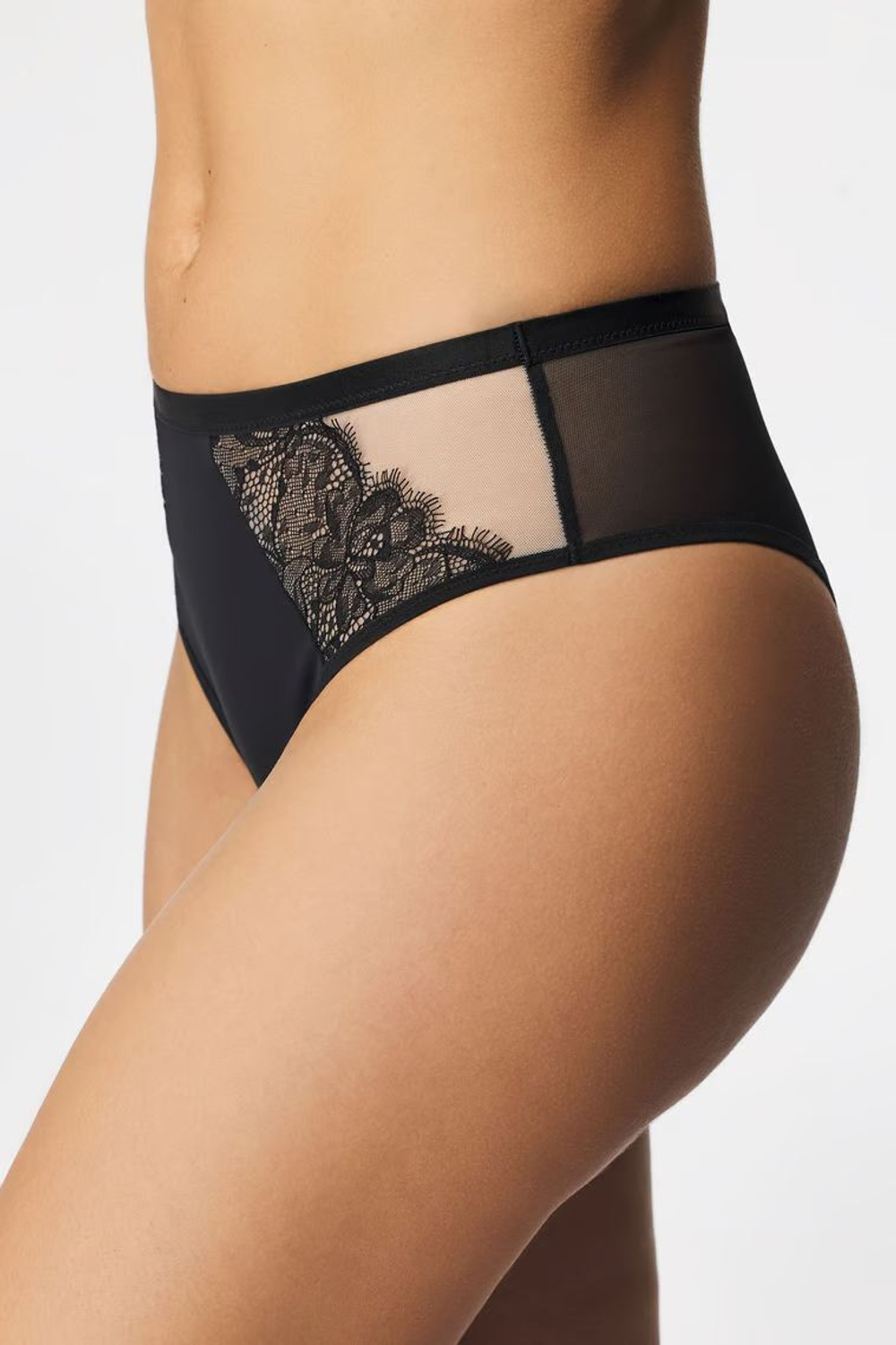 Трусики-бразилиана Divine со средней линией талии (Размер: 36) (Цвет: черный с бежевым)