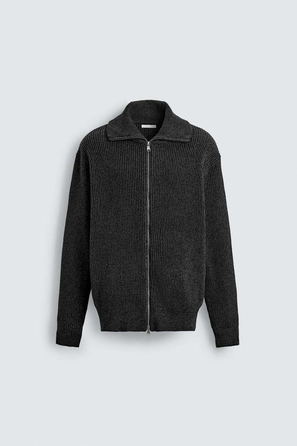 ZARA КАРДИГАН ПЛАТОЧНОЙ ВЯЗКИ С ЗАСТЕЖКОЙ-МОЛНИЕЙ, СЕРЫЙ МЕЛАНЖ