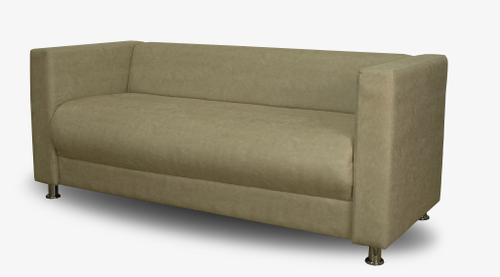 Диван прямой офисный с подлокотниками Пауза из искусственной замши Серебристо-оливковый (Плутон 011)