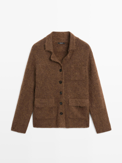 Massimo Dutti Кардиган из смесовой альпаки с карманами, жженый