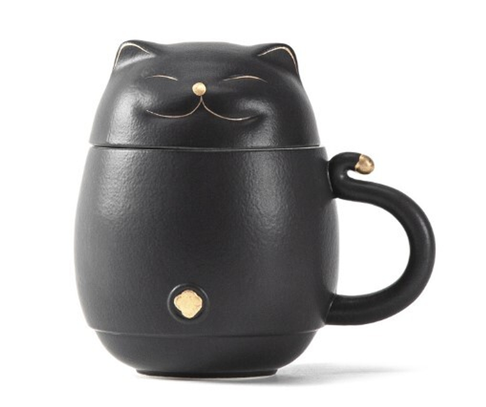 266133 Кружка "Котик" с заварочной колбой, 300мл, h=110мм, черный керамика